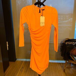 NWT Zara Orange Jersey Mini Dress Size XS